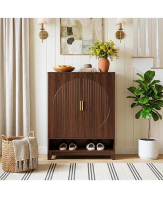 6-Tier Wooden Shoe Cabinet with Doors, Freestanding Shoe Storage Organizer with Adjustable Shelves, Holds Up to 24 Pairs