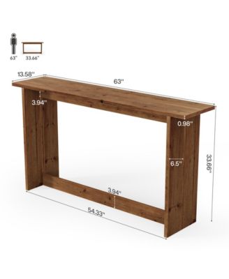 Solid Wood Media Console, 63" Rustic Distressed Walnut Entryway Table, Farmhouse Sofa Table for Living Room, Hallway, Foyer