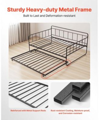 Full Size Daybed Frame with Trundle, Heavy Duty Metal, Easy Assembly