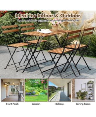 5 Piece Patio Acacia Wood Dining Set with Four Folding Chairs