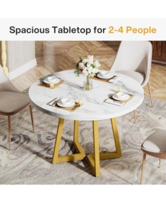 Round Dining Table for 2, 31.5" Industrial Kitchen Table with Metal Base, Small Table for Dining Room