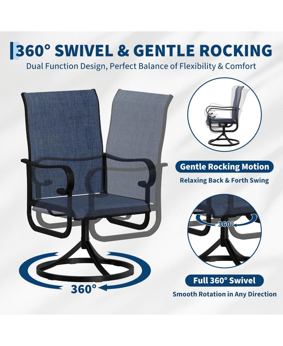 gaomon Patio 360degree(s)Swivel Chairs Set of 2,Outdoor Rocking Dining with All-Weather Textilene Fabric, Deck Rocker Seat High Back