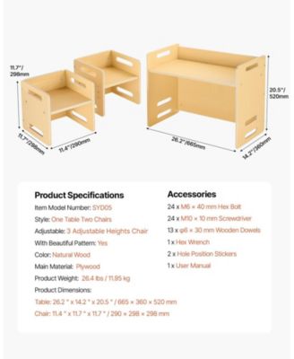 Montessori Weaning Table and Chair Set, Adjustable Height, Wooden for Toddler