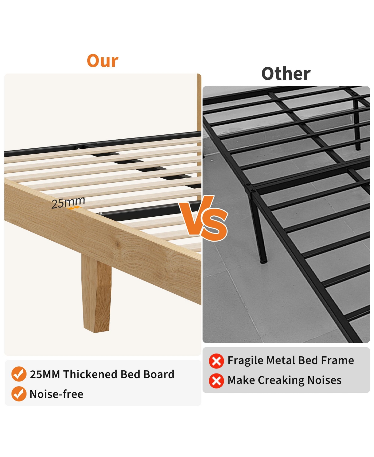 Homfan Bed Frame with Rattan Headboard, Platform Bed Frame with Led Lights