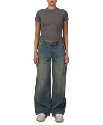 Women's Baggy Vintage Wash Seam Denim Jeans