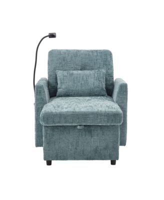 Chenille Lazy Lounge Recliner Chair with Storage, Phone Holder and Side Pockets, Modern Single Leisure Sofa for Living Room and Bedroom