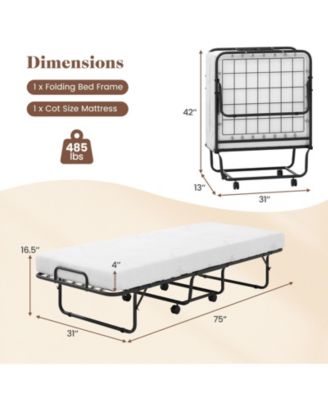 Cot Size Folding Bed Frame with Memory Foam Mattress and Metal Frame