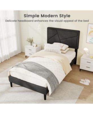 Twin Size Upholstered Platform Bed Frame with High Headboard