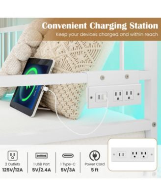 Adjustable Metal Twin Size Daybed with Charging Station and LED Light