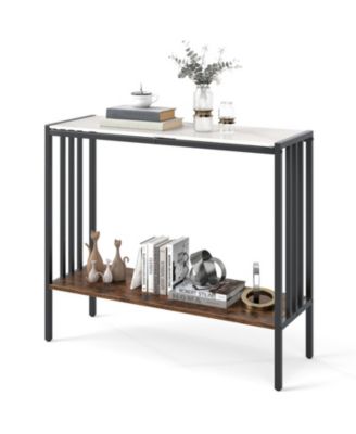 36 in Industrial Console Table with Sintered Stone Top and Metal Frame