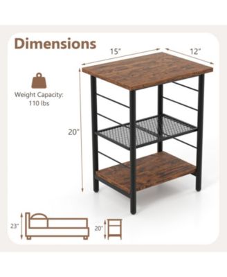 Set of 2 Industrial 3-Tier End Tables with Adjustable Mesh Shelves