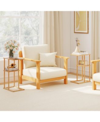 Set of 2 Bamboo Side Tables with 2-Tier Storage Shelves