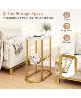 23 in Industrial 2-Tier Oval Side Table with Mesh Storage Shelf
