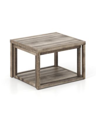 Set of 2 Stackable Nesting Rectangular Coffee Tables with Storage Shelf