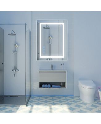 Large 48x36 Inch LED Mirror for Bathroom Gradient Front and Backlit 3 Colors Dimmable IP54 Anti Fog Wall Mounted Lighted Mirror Only