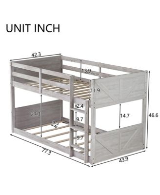 Twin over Twin Floor Bunk Bed with Panelled Headboard and Footboard