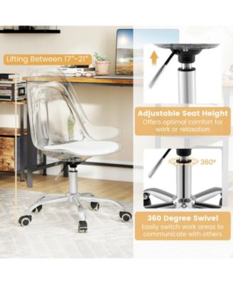 Armless Rolling Office Chair Swivel PU Leather Cushion Clear