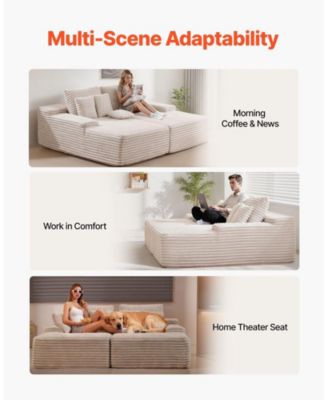 82.7-Inch Double Chaise Corduroy Sectional Sofa with Deep Seat