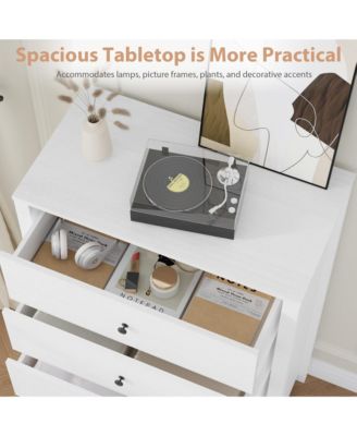 Modern 5 Drawer Wooden Dresser Chest, Tall Cabinet with Deep Storage Drawers, Metal Knobs