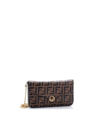 F is Fendi Envelope Clutch on Chain Zucca Embossed Leather