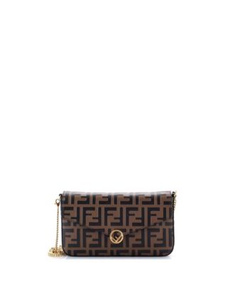 F is Fendi Envelope Clutch on Chain Zucca Embossed Leather