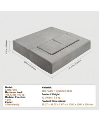 4Pcs Modular Kids Play Couch Toddler Sofa Bed for Playroom