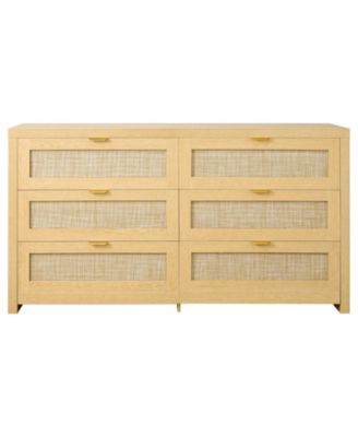6 Drawer Rattan Dresser, Natural Rattan Chest with Metal Handle for Bedroom