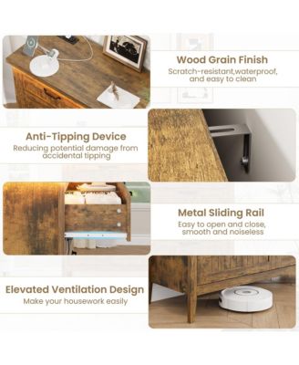 Farmhouse Drawer Dresser with Charging Station and LED Lights, Slim Wooden Bedroom Dresser