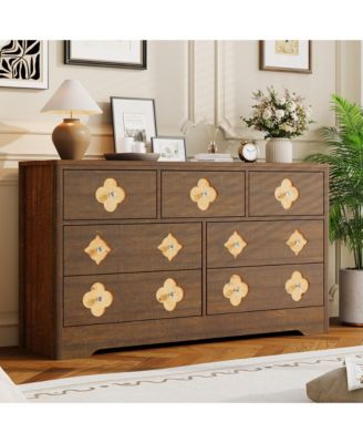 Dresser for Bedroom with Drawers, Wide Chest of Large Decorative Drawer Front with Large Clothes Storage Cabinet, Wood Bedroom Dresser