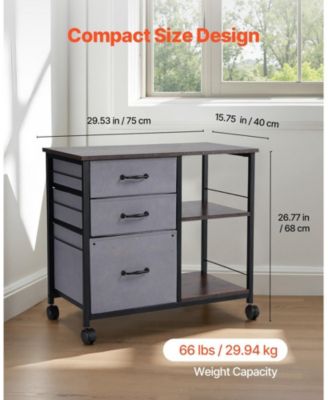 Metal File Cabinet, 3 Fabric Drawers, Wooden Vertical Filing Storage