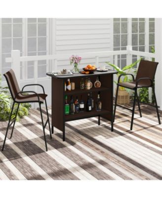 3-Piece Outdoor Bar Set with Fabric Chairs, Footrest, and 2-Tier Shelf