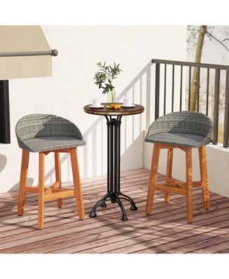 Set of 2 Outdoor Faux Rattan Bar Chairs with Ergonomic Backrests