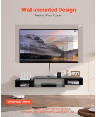 Floating TV Stand, 59inch Wall Mount, with Power Outlet and Cable Hole