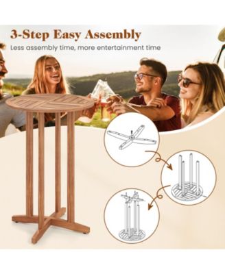 39 in Acacia Wood Round Outdoor Bar Table with Slatted Top