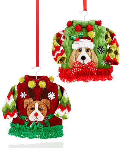 Holiday Lane Set of 2 Ugly Christmas Sweater Ornaments, Only at Macy's