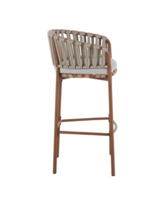 Lodi Outdoor Metal Rope Barstool with Cushion, Patio Bar Chair Set of 2