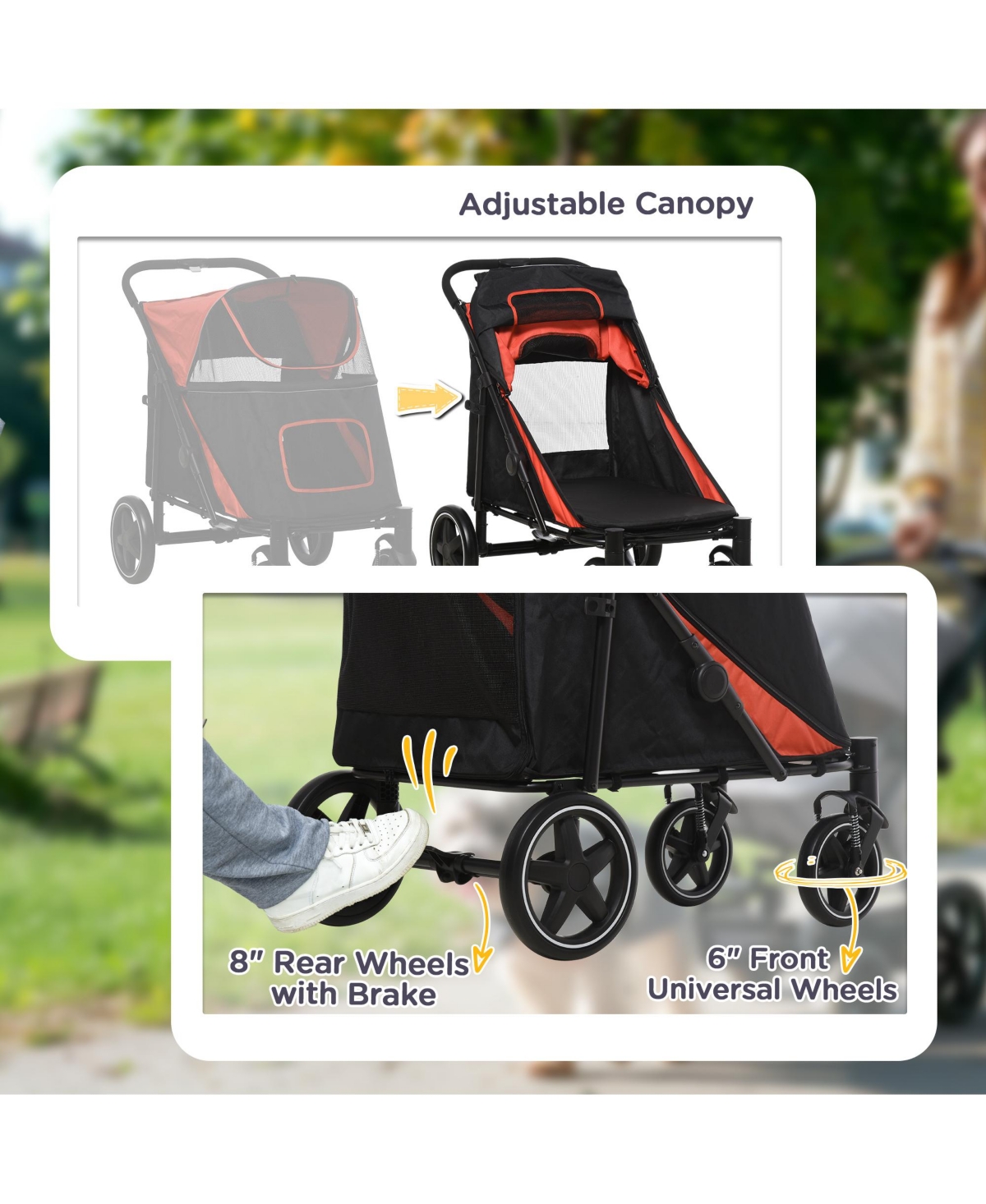 Zeus and Ruta Cat Stroller with One Click Foldable, Shock Absorbing Wheels, Easy Storage, Indoor/Outdoor Ready