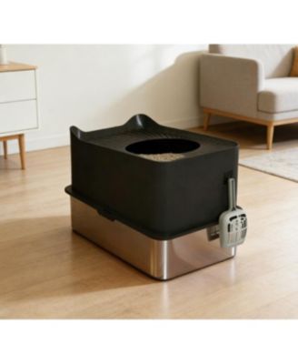 Zeus and Ruta Cat Litter Box with Scoop, Top-Entry Design, Non-Slip Pads, Odor Control, Easy Cleanup, Jumbo Capacity