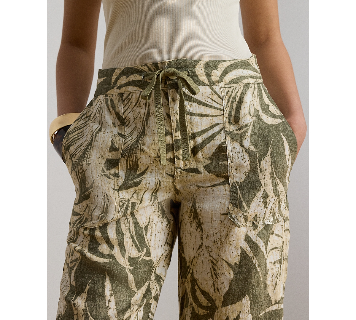Lauren Ralph Petite High-Rise Palm-Frond-Print Wide-Leg Pants