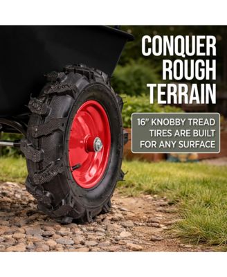 Heavy Duty Dual-Wheel Wheelbarrow Garden Cart w/Built in Stand, 500lb Capacity, Extra Large Wheels