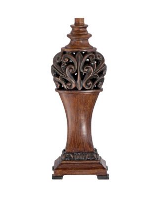 Exeter Traditional Table Lamps Tall Set of 2 Bronze Wood Carved Leaf with Table Top Dimmers Rectangular Shade for Living Room