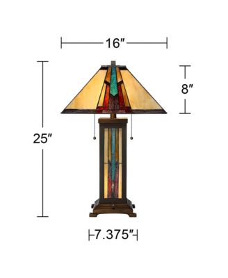 Mission Style Table Lamp with Table Top Dimmer and Night Light 25" High Bronze Stained Glass for Living Room Bedroom