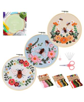 3 sets Embroidery Kit Beginners Needlepoint Cross Stitch DIY Floral Pattern Hoop Thread Pothos Series