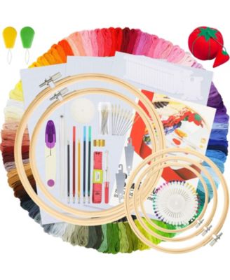Embroidery Kit 100 Colors Threads 5 Hoops 3 Aida Cloth 40 Pins Cross Stitch Tools Starter Adults Beginners