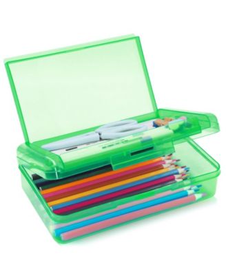 Double Layer Hard Pencil Case Plastic Translucent Snap-tight Lid Pen Storage Organizer