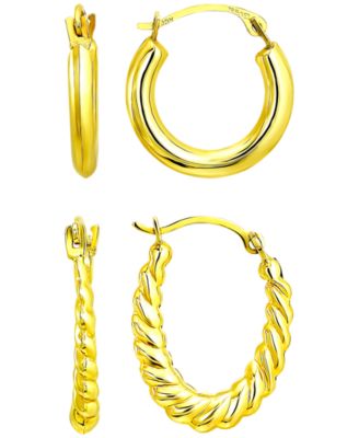 2-Pc. Ribbed & Polished Hoop Earrings Set in 10k Yellow Gold