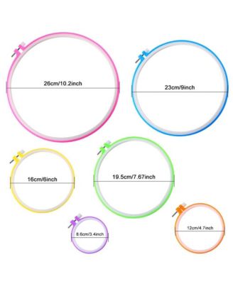 Embroidery Hoops Plastic Cross Hoop Ring Set 6 Pieces 15 Rings 3.4-10.4 Inch Multicolor