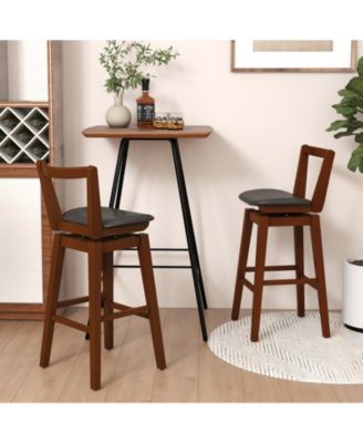 Swivel PU Leather Bar Stool with Backrest and Cushioned Seat