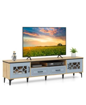 Farmhouse TV Stand for TVs up to 80 in with Two Drawers