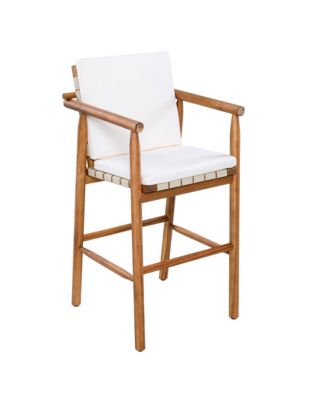 Set of 2 Outdoor Counter Height Bar Stools with Acacia Wood Frame, Backrest and Webbing Seat